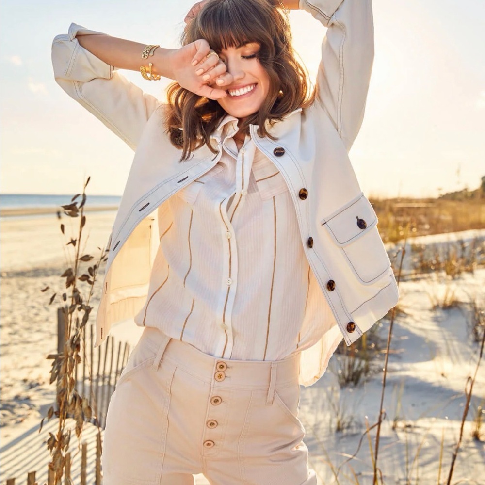 Spartina 449 Adler Denim Utility Jacket Pearl White